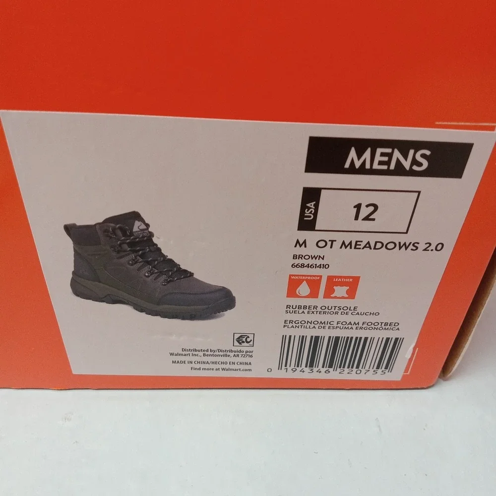 Ozark Trail OT Meadows 2.0 Men's Hiking Boots Size 12 Brown Waterproof‎ Leather